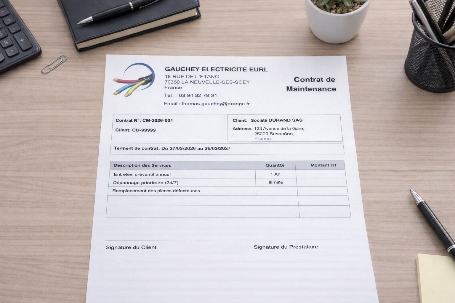 Engagement de service dépannage